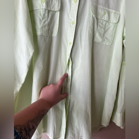 Chicos 3 100% Cotton Light Green Half Button Half Hidden Button Down Long Sleeve - Picture 3 of 11